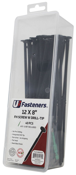 U2 BLACK FLAT HEAD SCREW WITH DRILL TIP 12 x 8" Small Pack 40 PCS (Y12108000H)