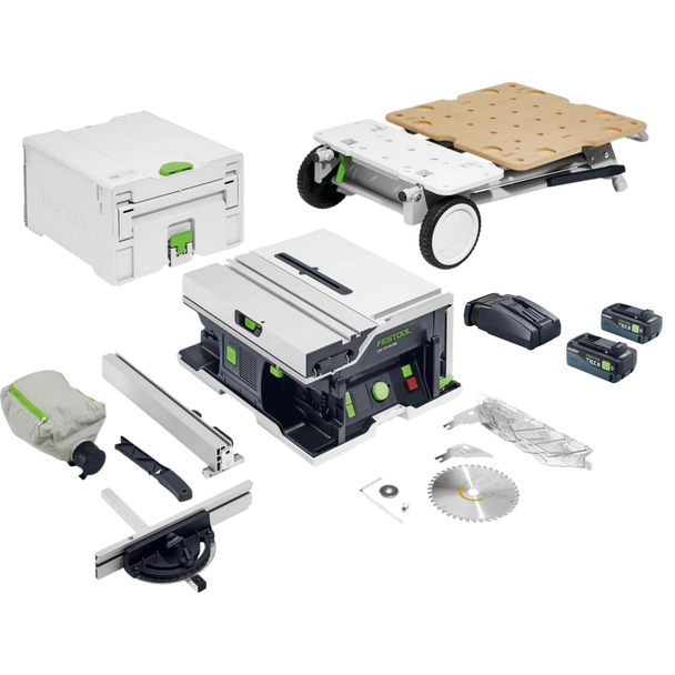 Festool CSC SYS 50 EBI Table Saw Basic with CYC SYS UG Stand and TBX 8 Tabless Battery Starter Set (576821-577001-578903)