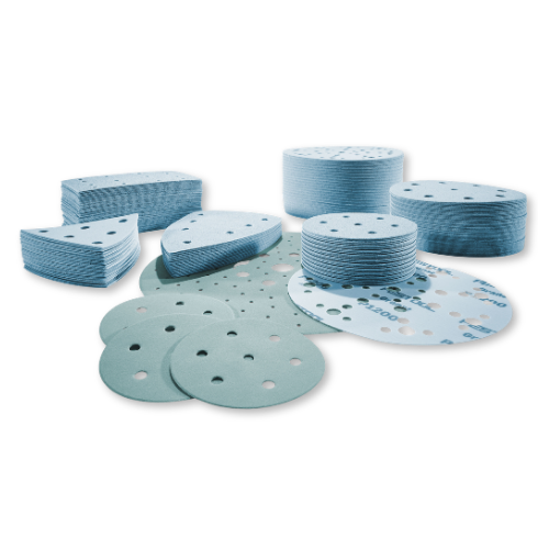 Still photo of a variation of Festool abrasives in different grits and sizes.
