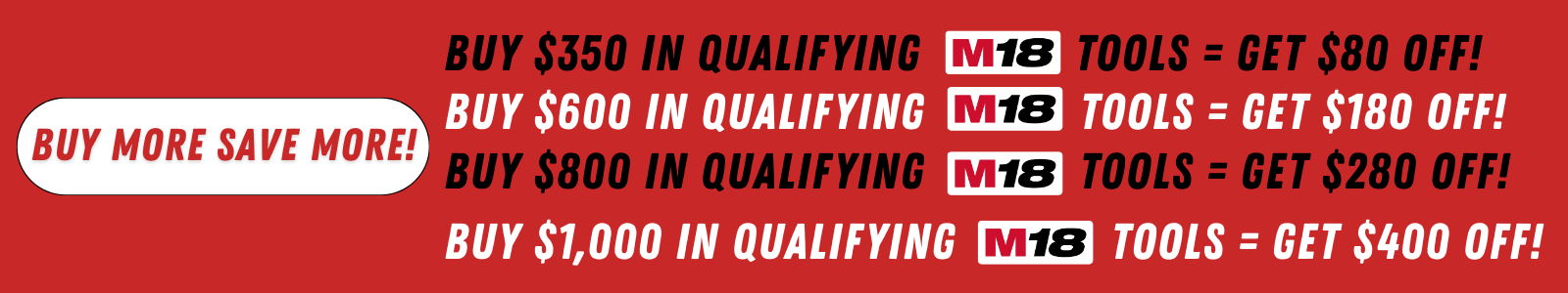 Milwaukee BUY MORE SAVE MORE M18 DEALS SAVINGS SALE BUNDLE DEALS WOODWORKING SANDING CUTTING SAWZALL DRILL IMPACT DRIVERS 