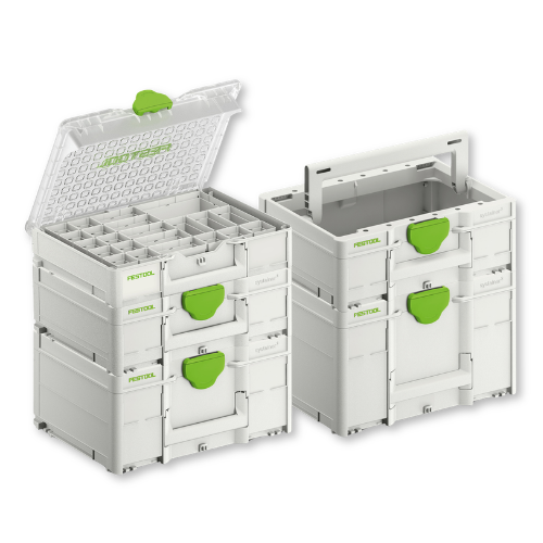 Still photo of Festool organizing systainers for category page.
