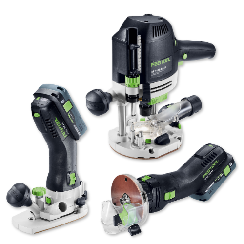 Still photo of Festool Routers lineup for category page.