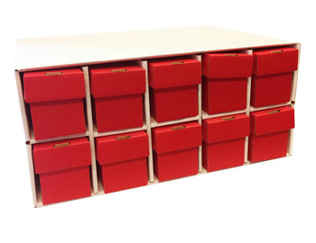 Card Penthouse House Storage Box - with 10 800-Count Red Vertical Storage Boxes