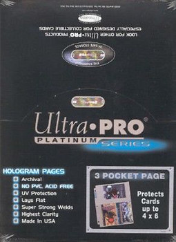100 Ultra Pro Platinum Hologram 3-Pocket Page for 4x6 for Photos and Postcards 100 Ultra Pro Platinum Hologram 3-Pocket Page for 4x6 for Photos and Postcards