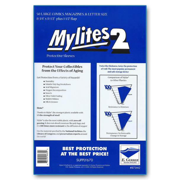 2 Mil Magazine Mylar 9"x11-1/2" - Mylites 2 - 50ct Pack