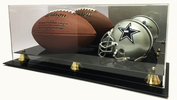 Deluxe Mini NFL Helmet and Full Size Football Acrylic Display Case with Mirror