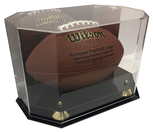 Deluxe UV Octagon Full Size Football Display Case Holder with Mirror Back