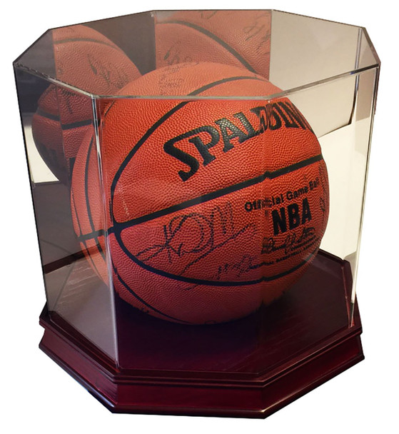 Executive Wood Octagon UV Full Size Basketball Display Case w/ Mirror - Cherry