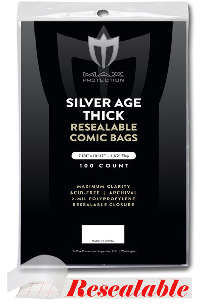 Resealable Silver / Regular Comic Bags - Thick - 7-1/4x10-1/2 - 100ct Packs