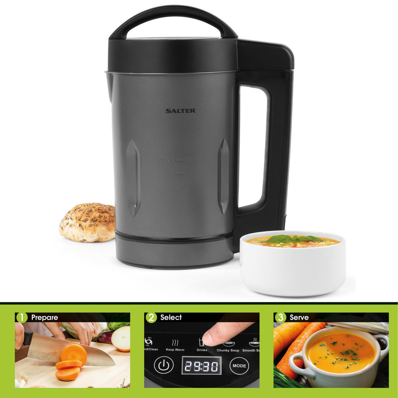 Soup Maker 1.6 L, 8 in 1 Multi-Function Soup and Smoothie Maker with Led  Control Panel, Stainless Steel Hot Soup Maker Electric, for 2-5 Servings