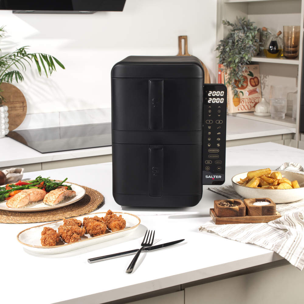 Salter EK4750 Dual Air Fryer - Double Drawer Fat Free Fryer, Non-Stick