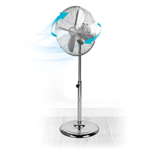 Beldray® Floor Standing Fan Oscillating 16" Pedestal 3 Speeds - Chrome, Platinum, Black/Gold