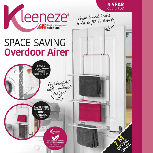 Kleeneze® Overdoor Clothes Airer Three-Tier, 40x20x134cm | Pink/White  KL081674EU7 5053191081674