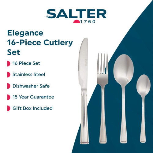 Set of four silver stainless steel cutlery pieces: knife, fork, tablespoon, teaspoon
