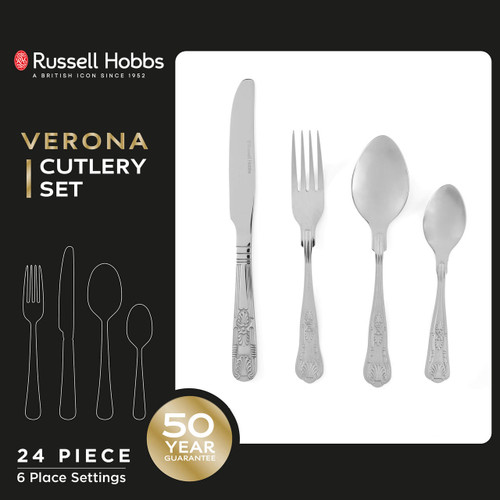 Russell Hobbs Verona 24 Piece Cutlery Set, Stainless Steel  RH02850EU7 5054061452914