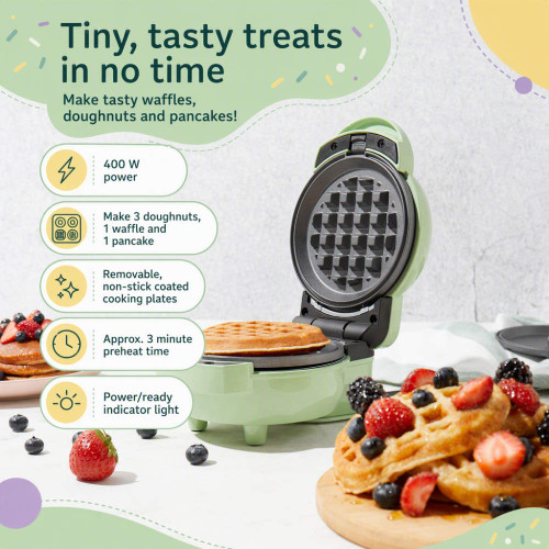 Mini green waffle maker with waffle, plus 400W and removable non-stick plates