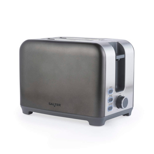 Salter two-slice black toaster with silver accents, side buttons and browning dial