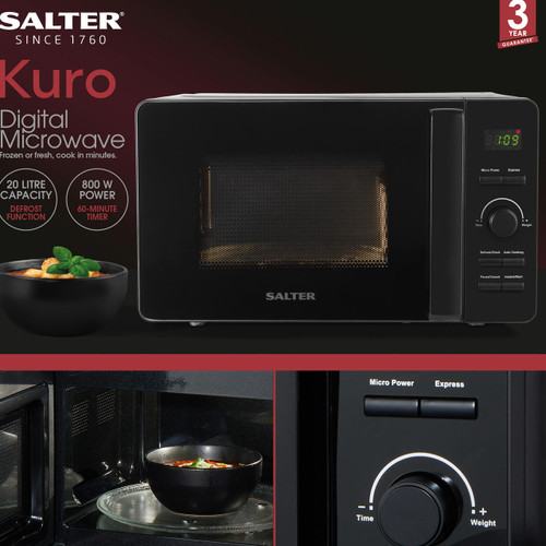 Salter Kuro 20L Digital Microwave – 800W, Black  EK5653MBLK 5054061502626