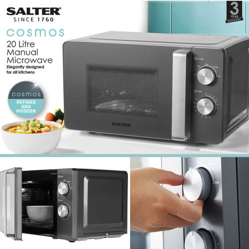 Salter Cosmos 20L Manual Microwave – 27 cm Glass Turntable, 5 Power Levels, 800 W