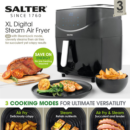 Salter XL Digital Steamer & Air Fryer – 6.5L Capacity, 1L Water Tank, 1700W  EK5518 5054061501247