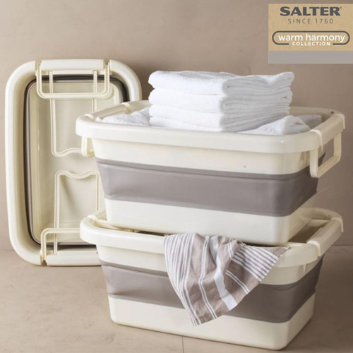 Salter Stackable Laundry Basket – Collapsible , 36L, Cream/Grey  LASAL28763FEU7 5054061528763