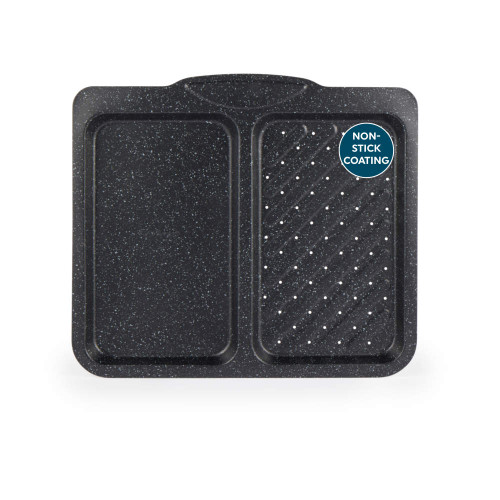Black speckled divided non-stick roasting tray