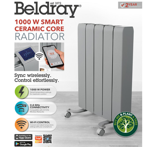 Beldray 1500W Smart Radiator – Wall Mountable, Smartphone Control, Grey  EH3109V2GR 5054061378542
