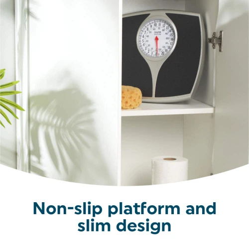 Black bathroom scale with non-slip platform and slim design