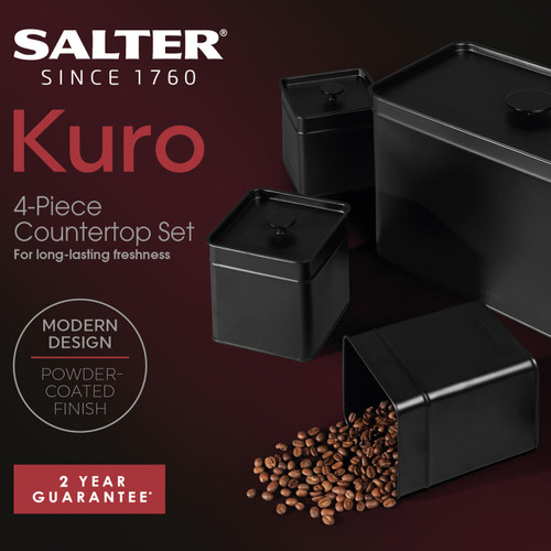 Salter Kuro Kettle and Toaster Set – With Storage Cannisters and Bread Bin, Black  COMBO-8859 5054061541526 
