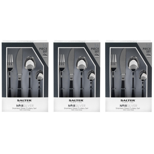 Salter 48-Piece Black and Silver Cutlery Set  COMBO-5321 5054061394856 