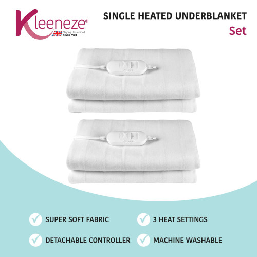 Set of two Kleeneze single heated underblankets with controllers, super soft fabric, 3 heat settings.