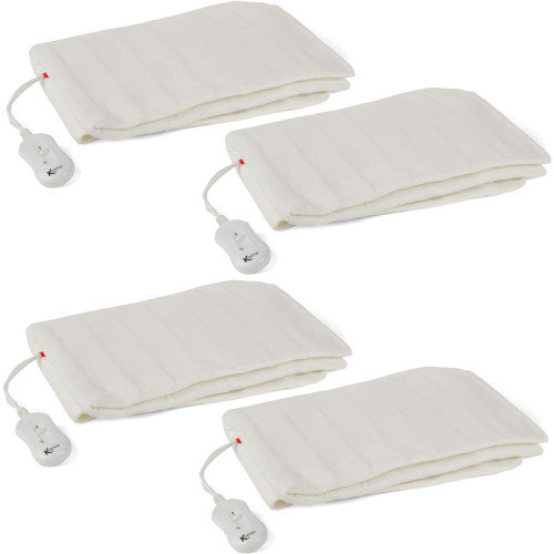 Pack of four white electric heating pads with control units, shown flat.