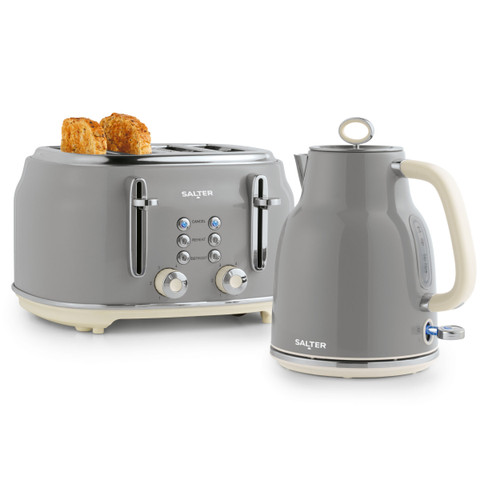 Salter Retro Kettle & 4-Slice Toaster Set - Grey  COMBO-9191 5054061545005 