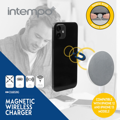 Intempo Magnetic Wireless Phone Charger, 15 W Output, USB Type-C Connector, 1.2 Metre Charging Cable, Black  EE6546SILSTKEU7 5054061461435 