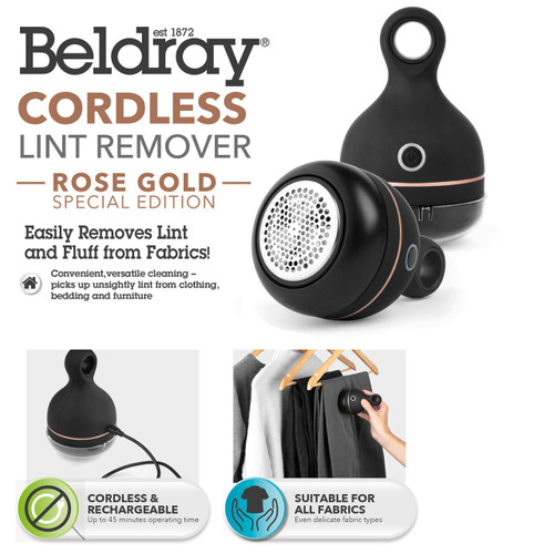 Beldray Cordless Lint Remover, Rechargeable, 45 Minutes Operating Time, XL Head, Rose Gold/Black  BEL01034EU7 5054061104608 