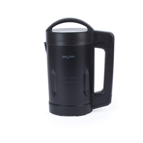 Black Salter soup maker jug with handle, shown upright on white background.