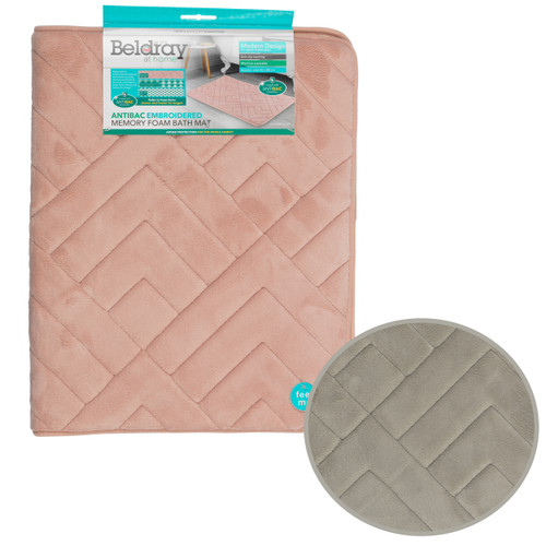 Beldray® Antibac Embroidered Memory Foam Bath Mat | Grey/Pink