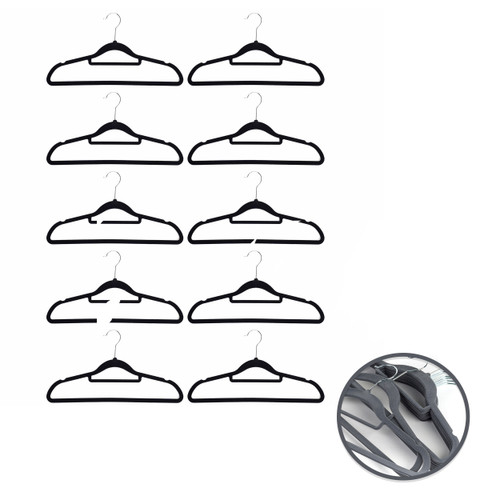 Beldray 10 Pack Premium Velvet Clothes Hangers, Black/Grey
