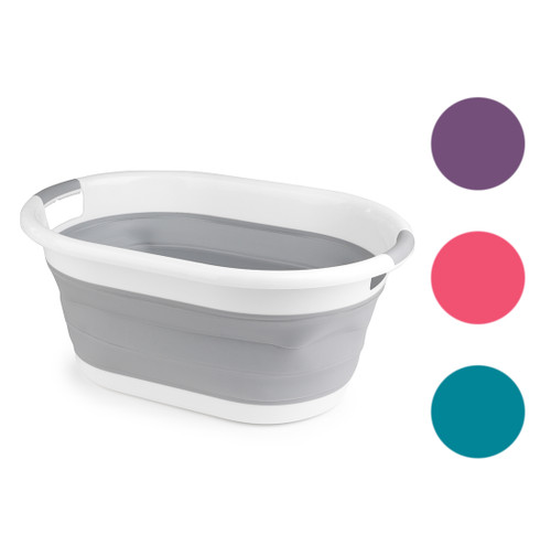 Beldray Oval Collapsible Laundry Basket, 37L - Grey/Purple/Red/Turquoise