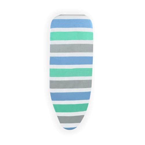 Ironing board cover with blue, green and grey stripes