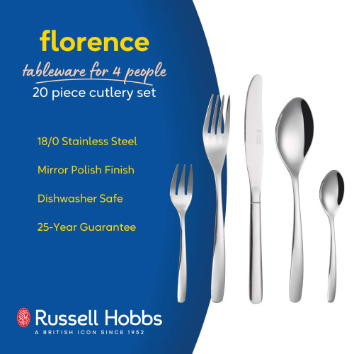 Banner: Russell Hobbs Florence 20 piece stainless steel cutlery set for 4 people