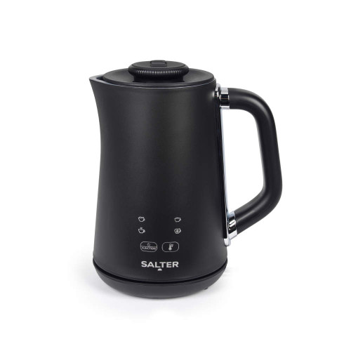 Black electric kettle with handle, Salter branding, shown on white background