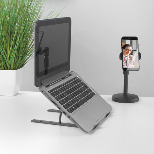 Intempo 3 in 1 Office Set, Compact Foldable Laptop Riser with 5 Levels, Extendable Mobile Phone Holder, 80 x 34 cm Desk Mat, Office, Uni/School, Work from Home Accessories, Black  EE7166BLKSTKEU7 5054061462357