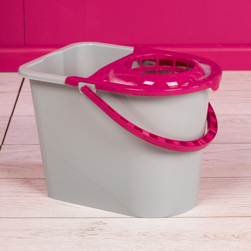 Kleeneze® Bucket With Mop Wringer & Carry Handle | 14 L | Pink/Grey  KL062598EU 5053191062598 