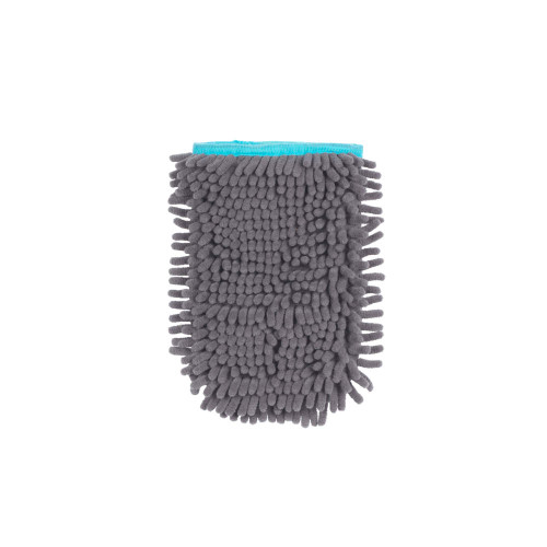Grey chenille microfibre car wash mitt with blue cuff