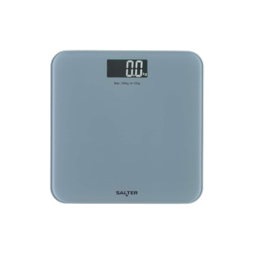 Grey digital bathroom scale, square glass design