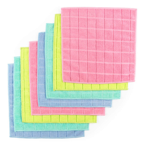 Pack of six textured microfibre cleaning cloths in assorted pastel colours