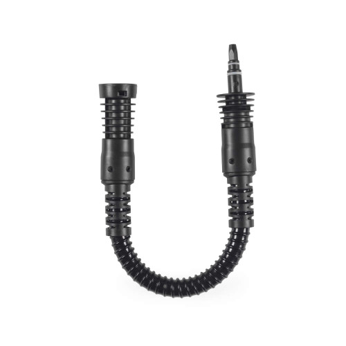 Flexible black power tool extension shaft with screwdriver bit attached
