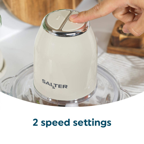 Cream mini chopper with two-speed button control