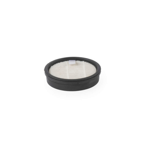 Round vacuum cleaner filter with black rim on white background